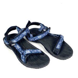 Teva Hiking Sport Water Sandals Womens Size 8.5 Blue Floral Hook Loop Strap 6465